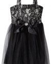 Ruby Rox Girls 7-16 Tank Dress with Printed Bodice and Mesh Skirt, Black/Ivory, 10