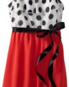 Ruby Rox Girls 7-16 Dot Top Popover Dress, Black/White/Coral, Small