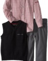 Calvin Klein Boys 2-7 Vest With Check Shirt And Pants, Brown, 4