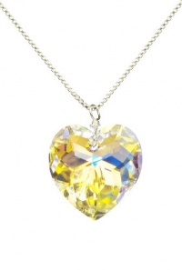 Sterling Silver Swarovski Elements Crystal Aurora Borealis Heart Pendant Necklace, 18