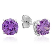 .925 Sterling Silver Amethyst Color Cubic Zirconia Stud Earrings