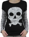 Sugar Skull Glow in the Dark Long Sleeve T-shirt Junior Calavera Top (XXL)