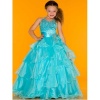 Sugar Aqua Jeweled Halter Top Ruffle Layer Skirt Pageant Gown Girls 8