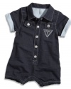 GUESS Kids Boys Newborn Roll-Up Sleeve Romper (0-9M), INDIGO (6/9M)