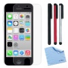 BIRUGEAR Premium HD Crystal Clear LCD Screen Protector + 3-Pack Stylus Pen for 2013 Apple iPhone 5C with *Microfiber Cloth*