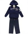 Nautica Toddler Boys 3 Piece Navy Blue Pullover Hoodie Shirt Jeans Pants Set