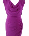 Lauren Ralph Lauren Fuchsia Stretch Jersey Cowl Neck Ruched Cocktail Dress - 16W