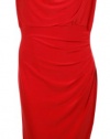 Pleated Cowl Neck Jersey Dress (22W, Chili Pepper)