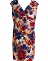 Lauren Ralph Lauren V-Neck Floral Print Jersey Dress Raisin Multi Size 16