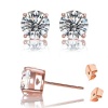 Round Solitaire 6.5 MM 18 Karat Rose Gold Plated Stud Earrings with High Quality Cz Stones 1.75 Carat Total Weight