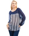 MOD Plus Women's Gold Stud Stripe Plus Size Top Navy 3XL(P3004X)