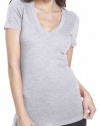 Next Level Apparel Ladies Juniors' Deep V Tee. 3540 - Large - Heather Grey