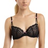 Betsey Johnson Women's Eyelet 3 Section Lace Foam Demi Bra Bra, Raven Black, 30DD