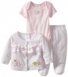 ABSORBA Baby-Girls Newborn Elephant 3 Piece Jacket Set, White, 0-3 Months