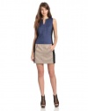 10 Crosby Derek Lam Women's Diamond Jacquard Colorblock Sleeveless Shift Dress, Taupe/Indigo/Black, 8