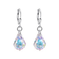 Sterling Silver Clear AB Crystal Dangle Earrings Made with Swarovski® Elements