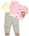 Baby Girls 3 Piece Sock Monkey Footed Pants and Cardigan Outfit by Baby Starters - Gray - 3 Mths / 8-12 Lbs