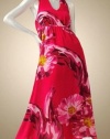 Jennifer Lopez Womens Designer Floral Dress Size Small 4-6 Red Chiffon Caftan Halter