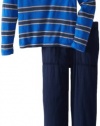 Splendid Littles Boys 2 7 Toddler Heathered Oatmeal Navy Stripe V-Neck Pant Set, Pier, 5/6