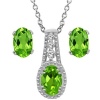 2.00 Ct Green Peridot & White Topaz Sterling Silver Pendant & Earrings Set