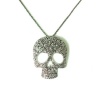 Big Silver Tone Skeleton Skull Carved Flower Pendant Fashion Necklace