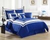 Cozy Beddings Lux Décor 8-Piece Comforter Set, Queen, Royal Blue with White Stripe