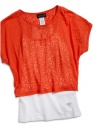 GUESS Kids Girls Big Girl Two-Fer Burnout Top, ORANGE (16)