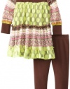 Rare Editions Baby Girls Infant Lace Legging Set, Brown/Lime, 24 Months