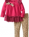 Rare Editions Baby Girls Infant Cheetah Print Legging Set, Burgundy, 24 Months