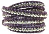 Purple Violet Leather and Silvertone Faceted Bead 39 Inch Long Wrap Bracelet