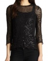 Parker Vivian Top in Leather Sequins in Black, s