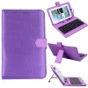 HDE Diamond Stitch Hard Leather Folding Folio Case Cover with Micro USB Keyboard for 7 Tablet (Purple)