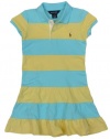 Ralph Lauren Girls Mesh Pony Logo Polo Dress - 4/4T - Blue/Yellow