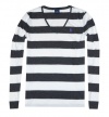 Ralph Lauren Sport Women Pima Cotton Striped Pony Logo Long Sleeve V-Neck T-Shirt (XS, Dark grey/white)