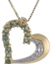 18k Yellow Gold Plated Emerald and Diamond Half- and -Half Heart Pendant Necklace