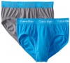 Calvin Klein Men's Cotton Stretch 2 Pack Brief, Eel Grey/Waterfall Blue, Small