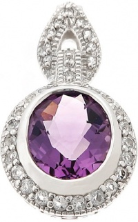 CleverEve Designer Series Sterling Silver Pendant w/ Amethyst Center & Pave Set White Topaz