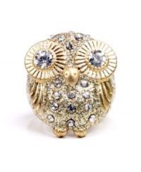 Witty and wise. This adjustable owl-themed ring from RACHEL Rachel Roy will add chic, quirky style to your look. Crafted in gold tone mixed metal, it's detailed by glittering glass accents. Ring adjusts to fit finger.