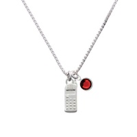 Silver Cellphone Charm Necklace with Red Siam Crystal Drop