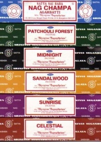 Set of 6 x 15g Boxes Incense Nag Champa Sunrise Sandalwood Midnight Patchouli Celestial