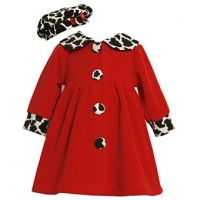 Bonnie Jean Girls Leopard Print Fleece Coat & Hat Set, Red, 3T