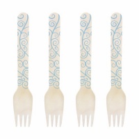 Dress My Cupcake 6.5-Inch Natural Wood Dessert Table Forks, Baby Blue Filigree, Pack of 50