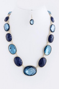 Fashion Jewelry - OVAL JEWEL LINED NECKLACE SET - By Fashion Destination | Free Shipping (Navy)