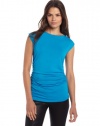 Vince Camuto Women's Boat Neck Rouched Top, Teal, Small