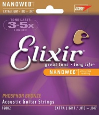 Elixir Strings Acoustic Phosphor Bronze Strings NANOWEB Coating, 6-String, Extra  Light