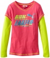 PUMA Girls 7-16 Run Fast Slider Tee, Pink Icon, Large