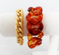 Set 2 Chunky Link Bracelet Tortoise Shell & Faux Pave Gold Bracelet