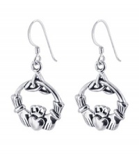 LWES055 Sterling Silver Irish Claddagh Friendship and Love Celtic Knot Heart Dangle Earrings