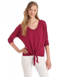 C&C California Women's Vintage 3/4 Sleeve Tie Front Dolman Top, Beet Red, Small