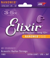 Elixir Strings Acoustic Guitar Strings, 6-String, Extra Light NANOWEB Coating